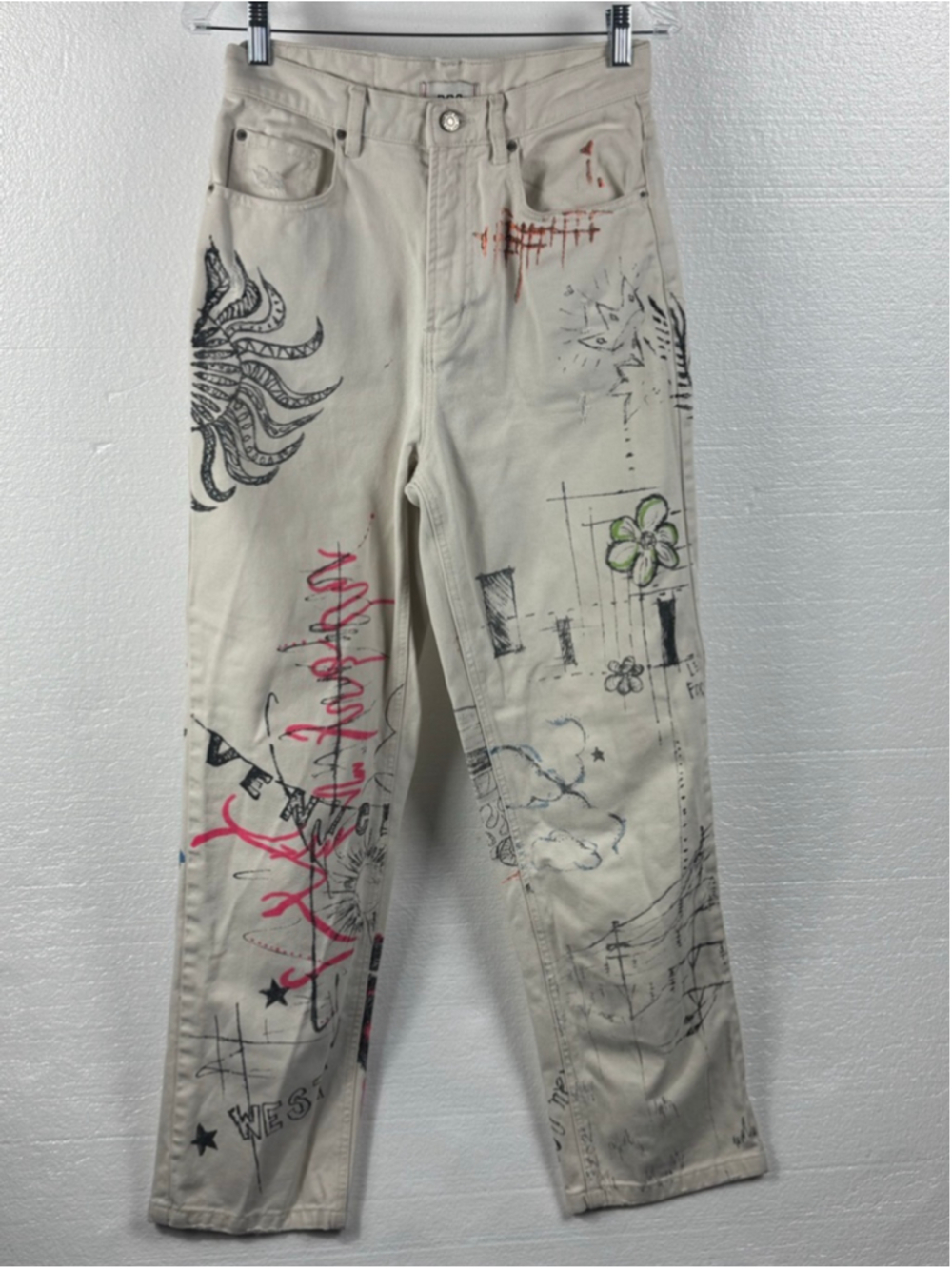 BDG y2k skater High Rise Baggy artsy grunge denim graffiti Jeans Size 28